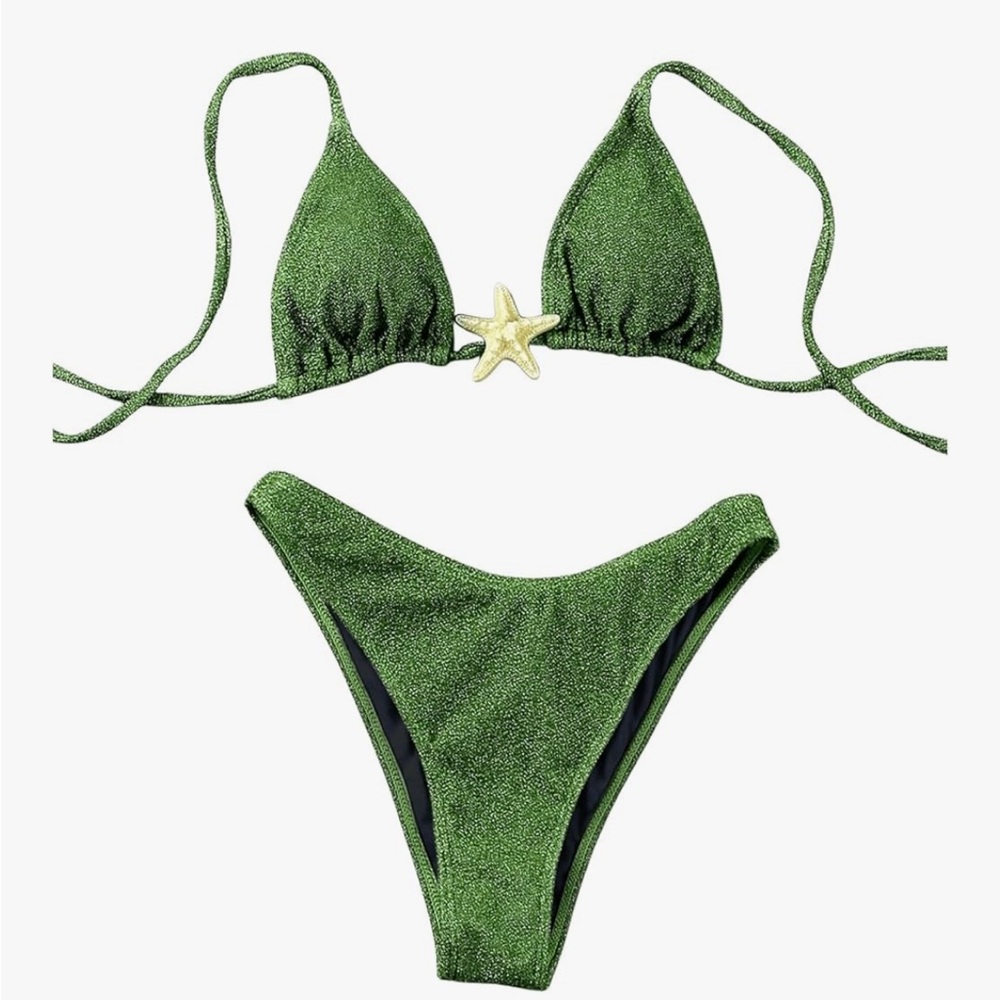 Green Shimmer Bikini with Starfish Detail
